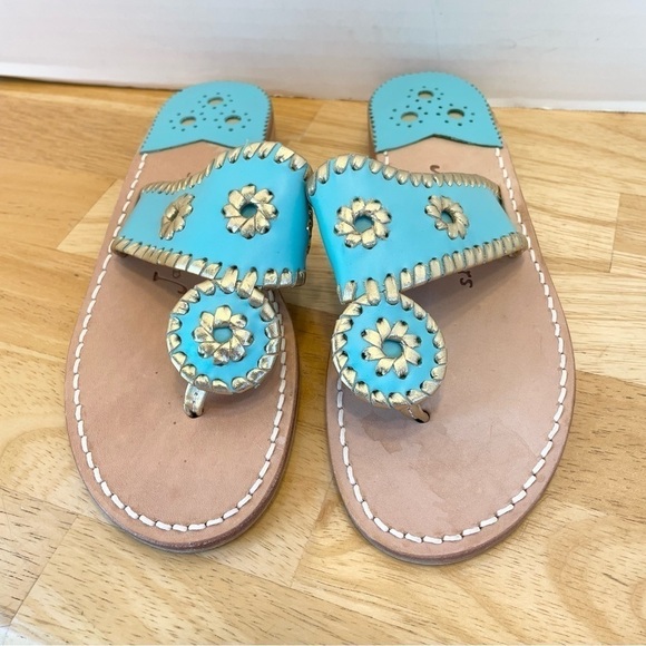 Jack Rogers Nantucket Mint Green Gold Thong Sandal 7M - Picture 1 of 8